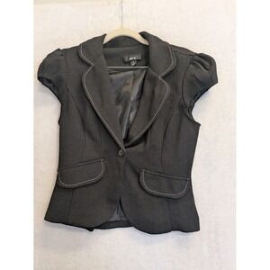 BCX Womens Black Sleeveless Blazer Jacket Button Front Pockets Size S
